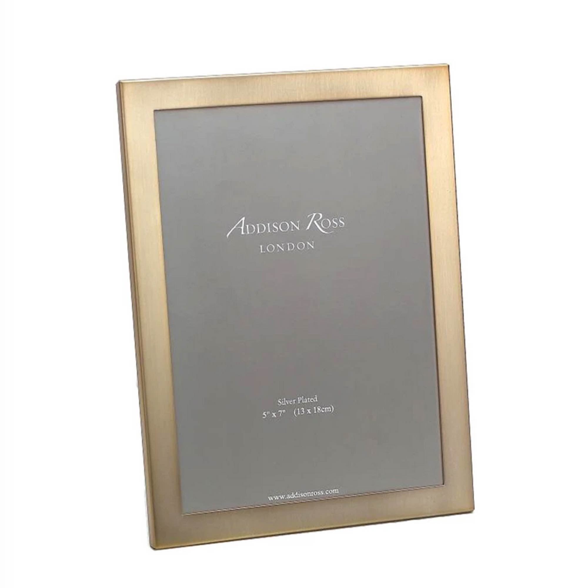 Matte gold-effect metal photo frame with square corners and black velvet back, portrait or landscape