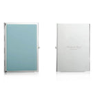 Silver-plate travel photo frame in pastel blue enamel, holds two 2 x 3 inch portrait photos