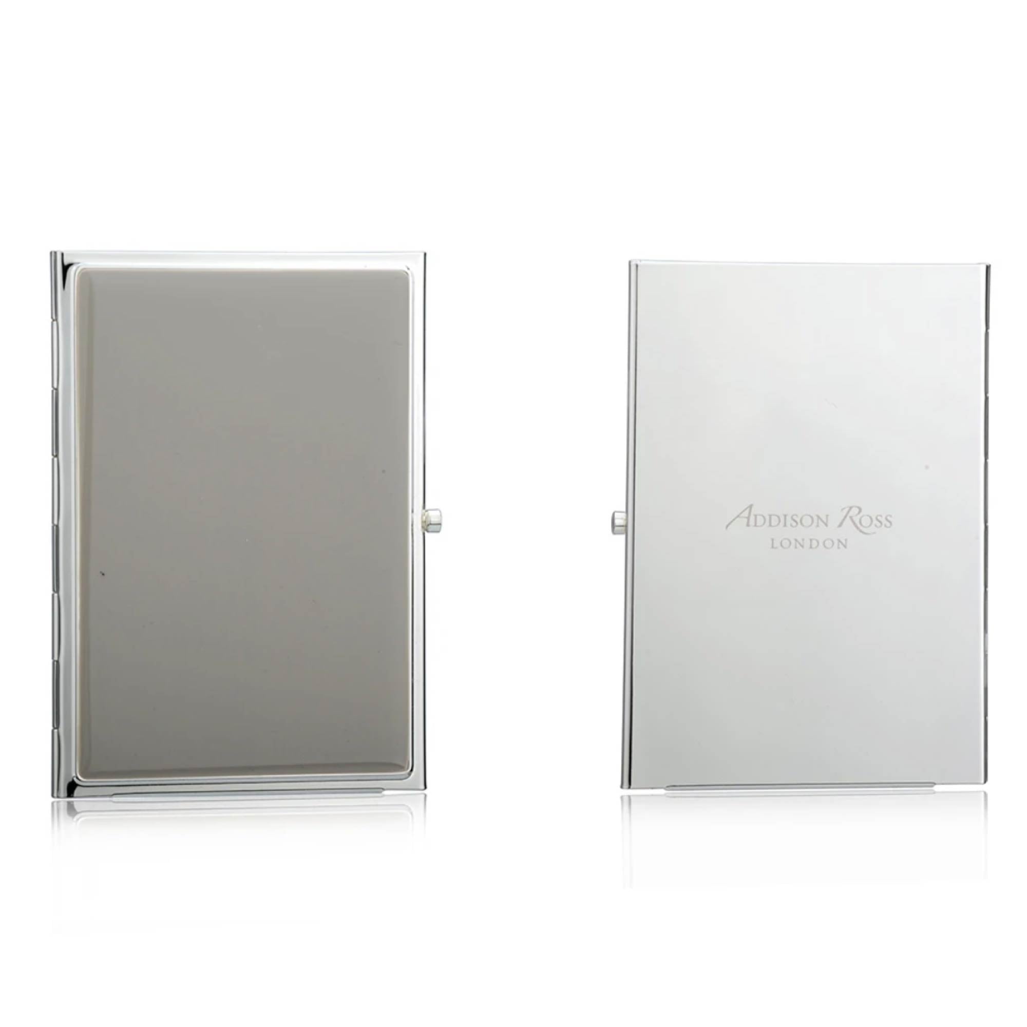 Silver-plate travel photo frame in chiffon enamel, holds two 2 x 3 inch portrait photos