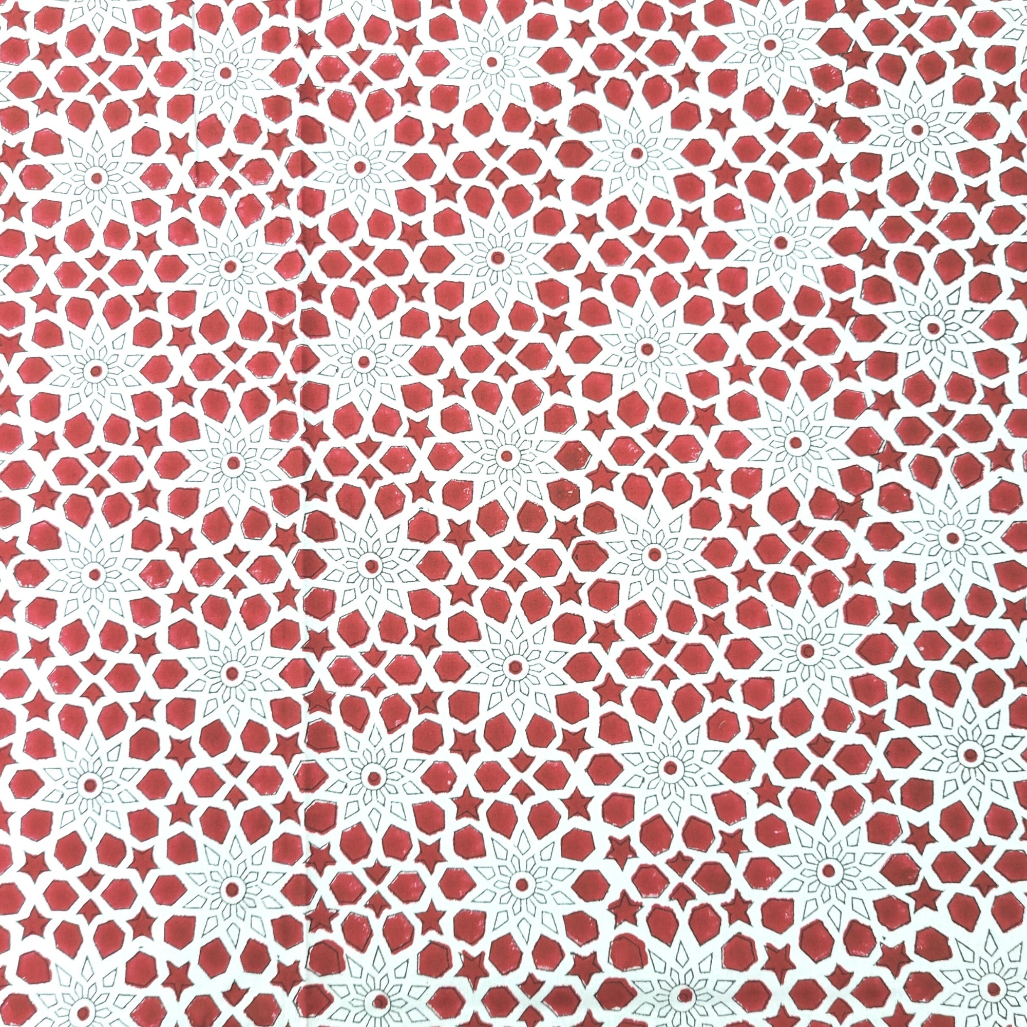 Block Print Tablecloth Red Star, tablecloths from Inside Living Singapore. Alternative angle shown.