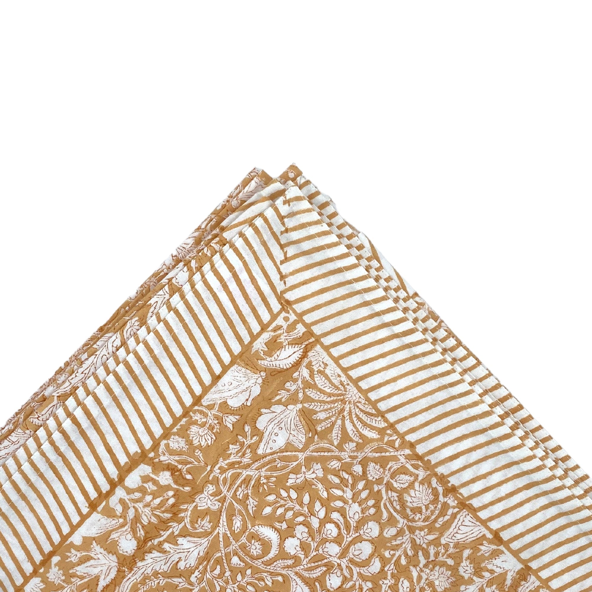 Block Print Tablecloth Rainforest Yellow, detail view, from the Inside Living Singapore homeware collection.