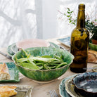Ceramic serving bowl in seaweed glaze with scalloped edge, 26 cm diameter, made in Portugal for salads