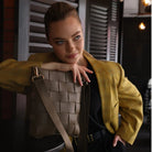 Braided shoulder bag in taupe with zip closure and two straps, 22 x 27 x 4.5 cm, polyurethane