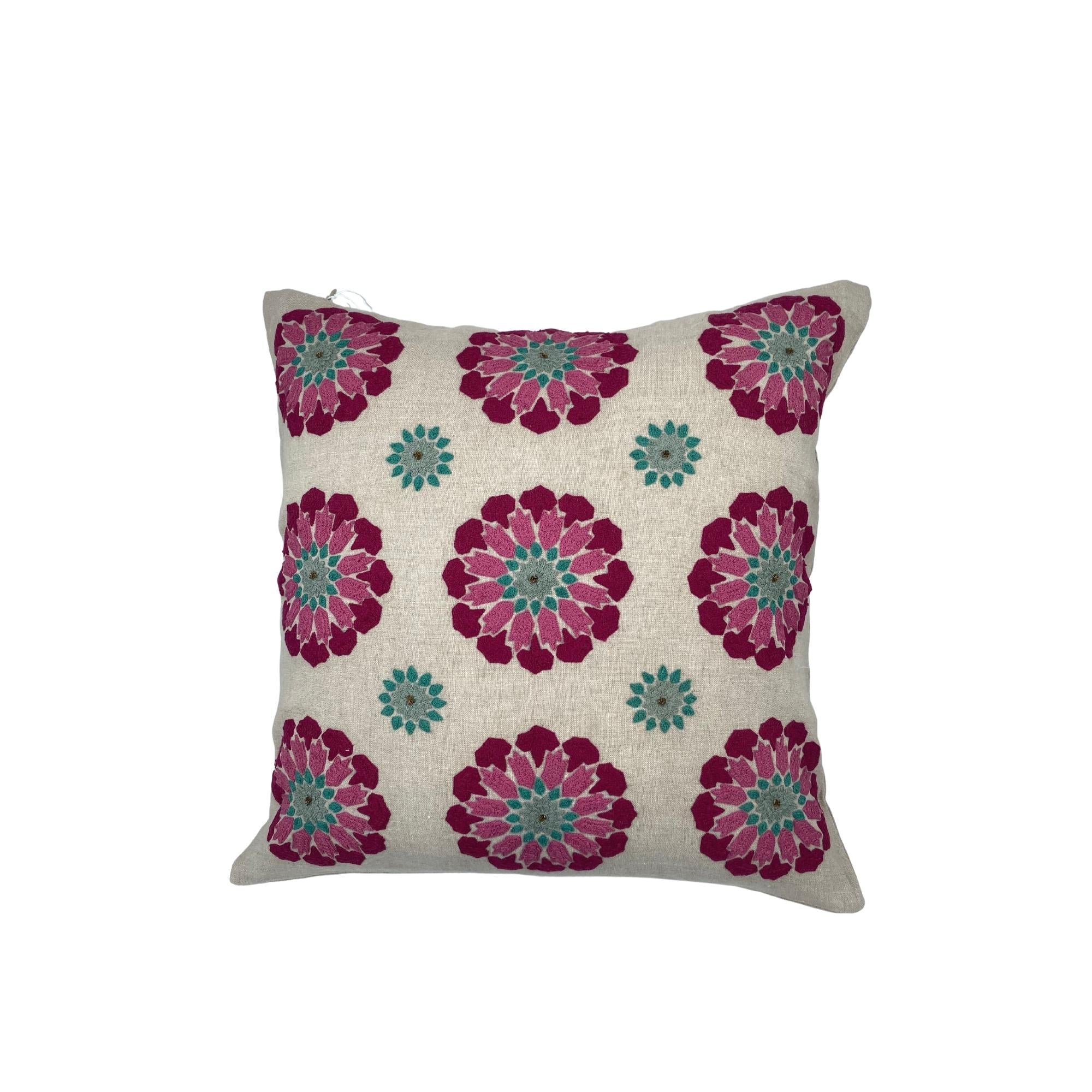Suzani Linen Cushion Butah Motif from Inside Living Singapore. Shown front view.