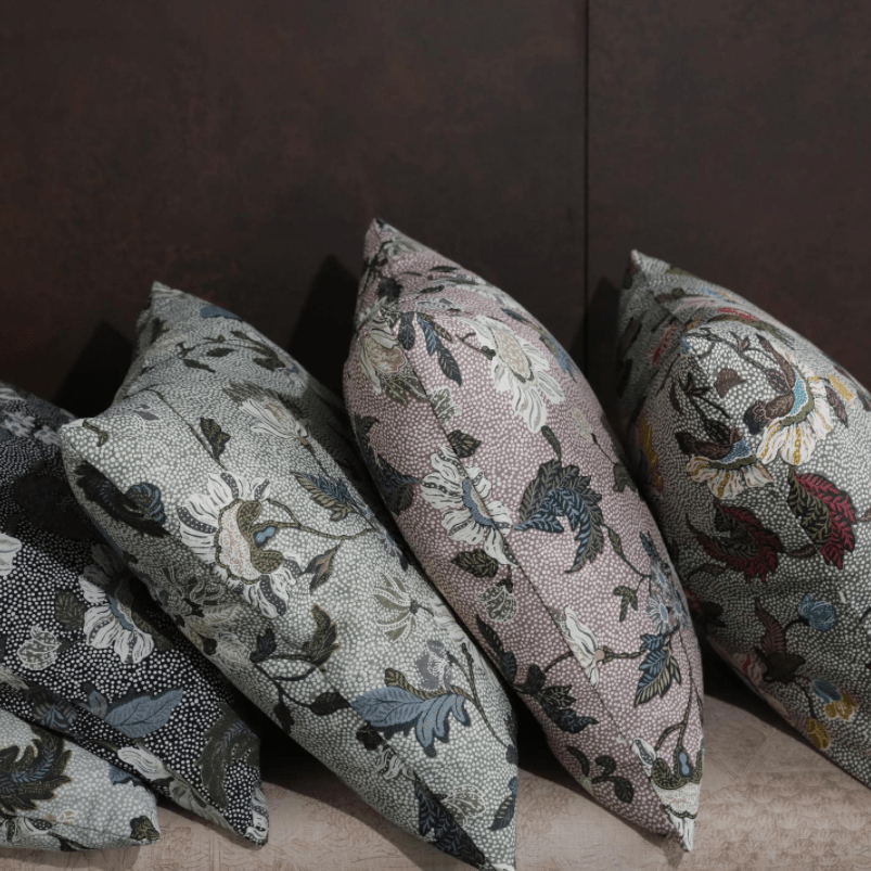 Flower Linen Dusty Pink Cushion, cushions from Inside Living Singapore. Close-up of the finish.