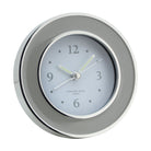 Round Chiffon & Silver Silent Alarm Clock from Inside Living Singapore. Shown front view.