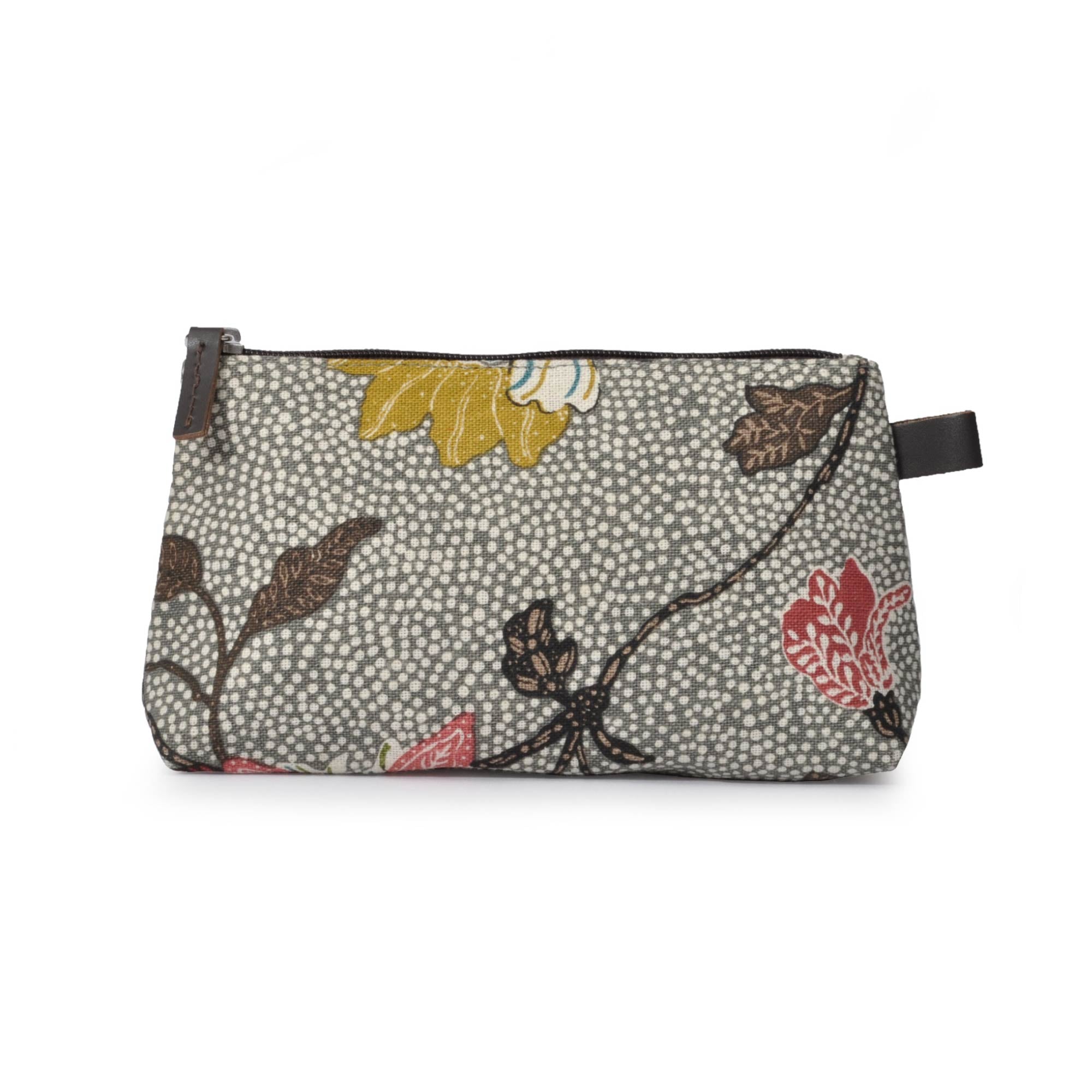 Cosmetic Bag Flower Linen Grey, Bath Accessories from Inside Living Singapore. Shown front on.