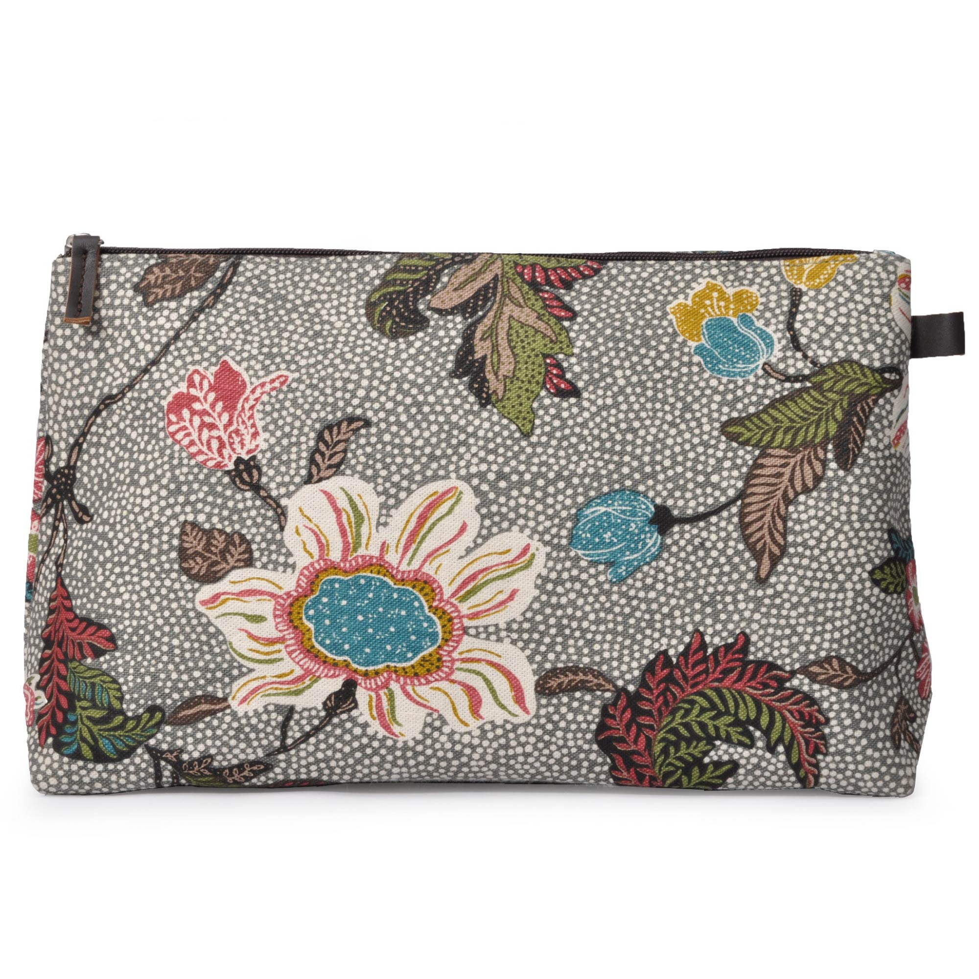 Cosmetic Bag Flower Linen Grey, Bath Accessories from Inside Living Singapore. Detail close-up view.