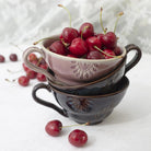 Lavender ceramic tea or coffee cup with handle, 12.5 cm diameter and 6.7 cm high, stoneware