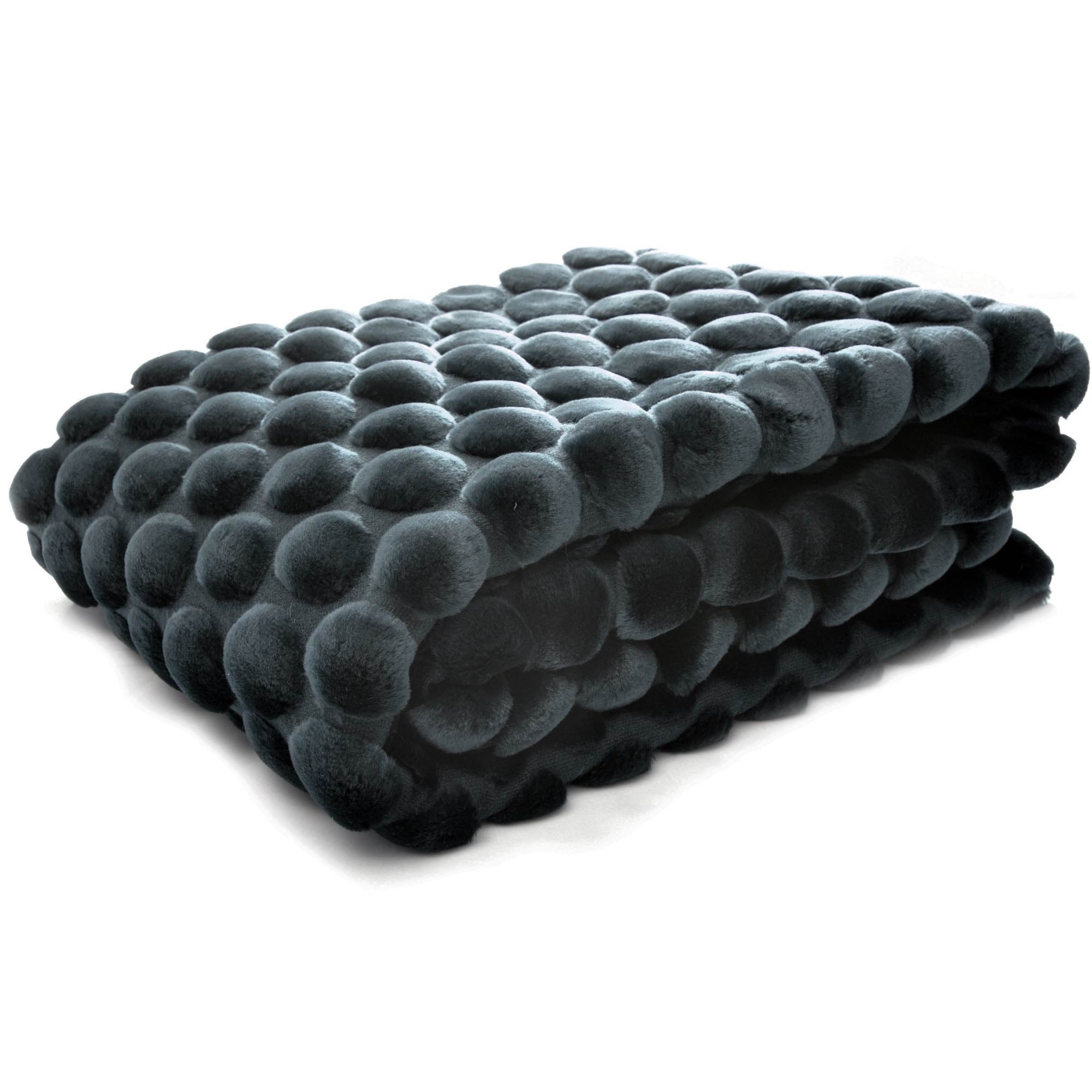 Soft velvet throw in petrol blue with eggshell pattern and cotton velvet backing, 130 x 170 cm