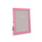 Electric pink enamel and silver photo frame for 4 x 6 inch photos, with pale grey velvet backing