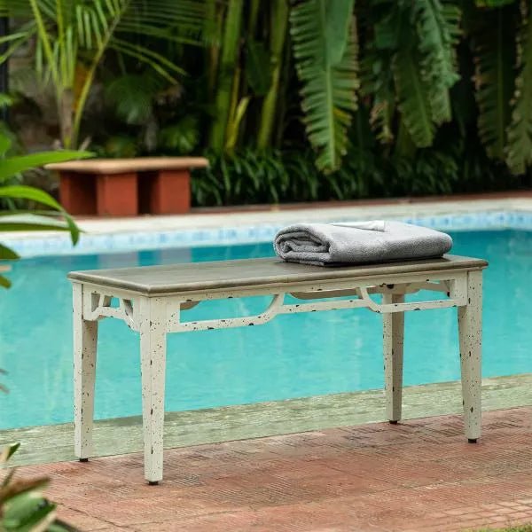 Farmhouse Flair mango wood bench by Ellementry, 101 x 40 x 47 cm, handcrafted