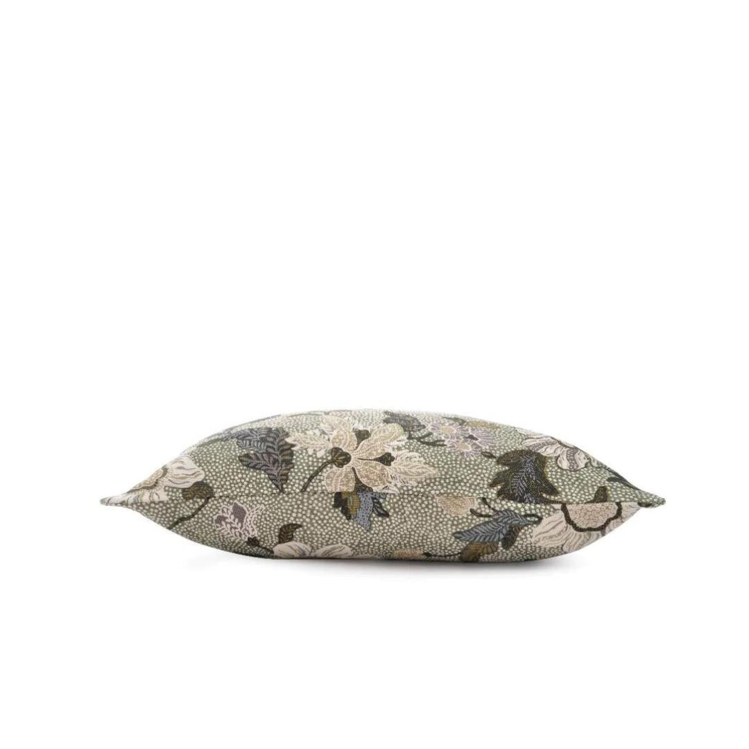 Flower Linen Soft Green Cushion, detail view, from the Inside Living Singapore homeware collection.