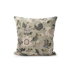 Soft green linen cushion cover in a classic floral print, 50 x 50 cm, with concealed back zip