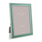 Duck egg enamel and silver-plate photo frame with grey velvet back, holds 4 x 6 or 5 x 7 inch photos