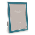 Teal enamel and silver-plate photo frame with grey velvet back, holds 4 x 6 or 5 x 7 inch photos