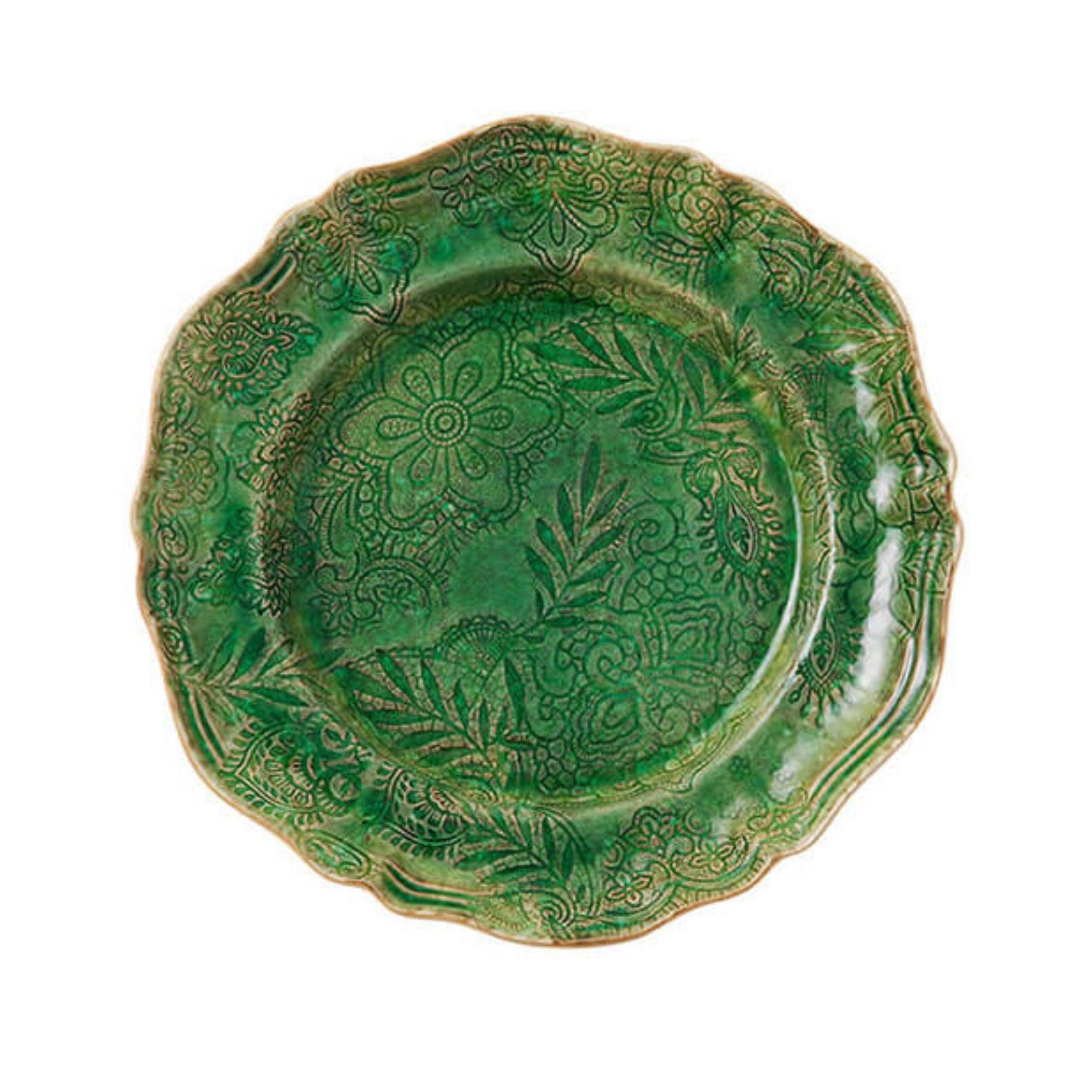 Round seaweed ceramic serving dish with a delicate pattern, 34 cm diameter, made in Portugal