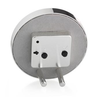 Round Light Blue & Silver Silent Alarm Clock from Inside Living Singapore. Detail view.