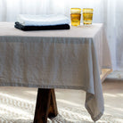 Natural linen tablecloth with delicate hemstitch border, available 150 x 270 cm or 150 x 300 cm