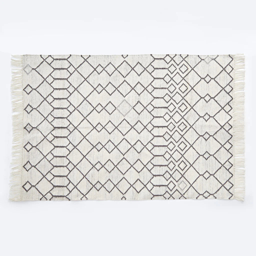 Tangier Medina rug shown flat, Moroccan-inspired patterned rug bringing colour and texture to floors.
