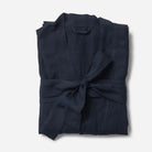 Men's dressing gown in navy, woven from 100% French and Belgian linen, sizes L and XL