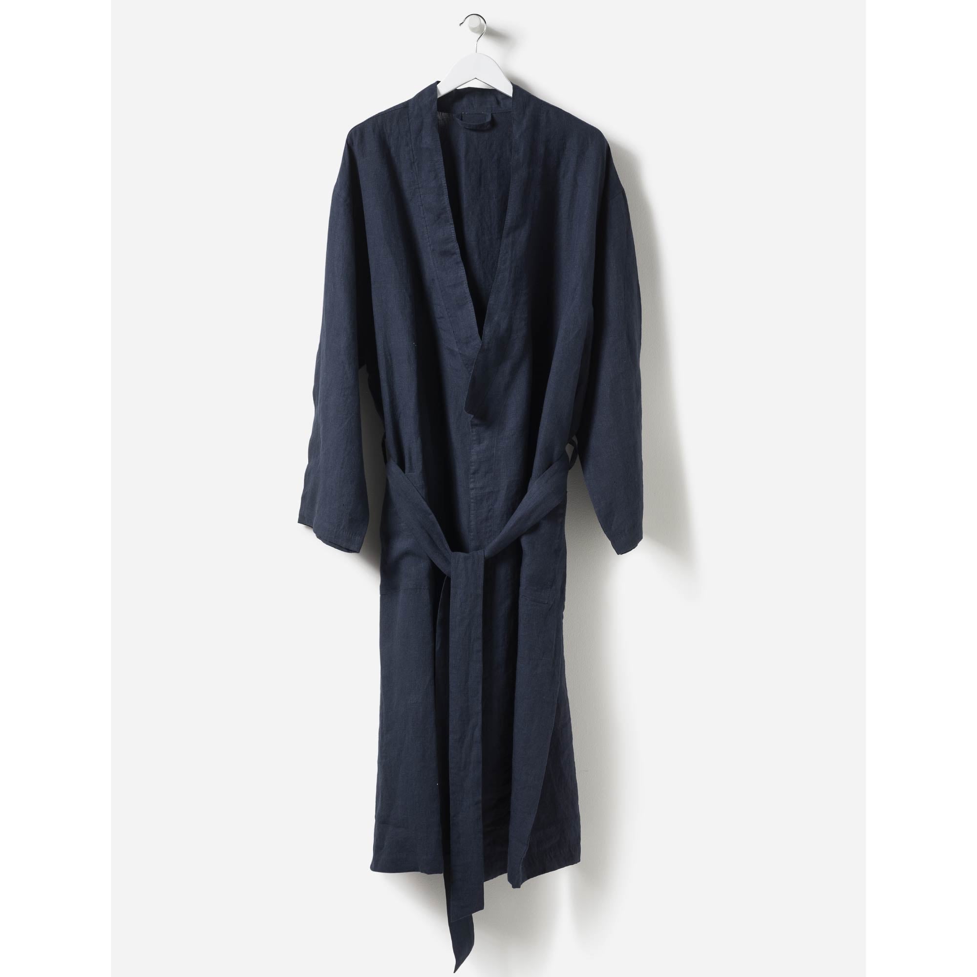 Beau Men's Linen Dressing Gown Navy - Citta Design, Inside Living Singapore
