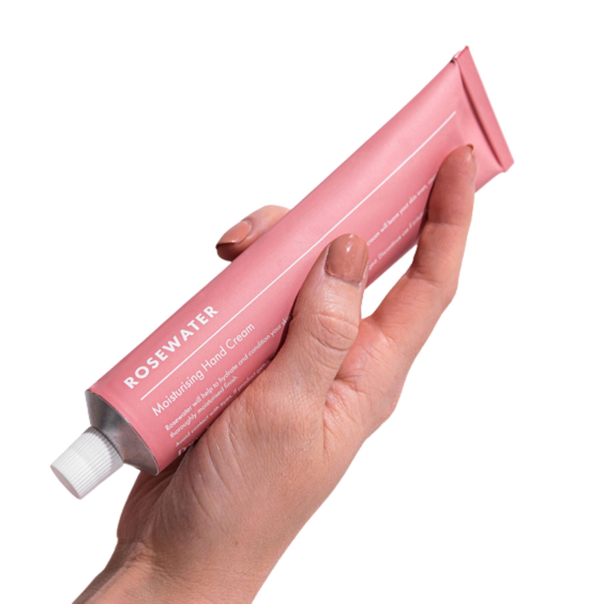 Moisturising rosewater hand cream, 100g vegan tube with a delicate floral scent, made in Australia