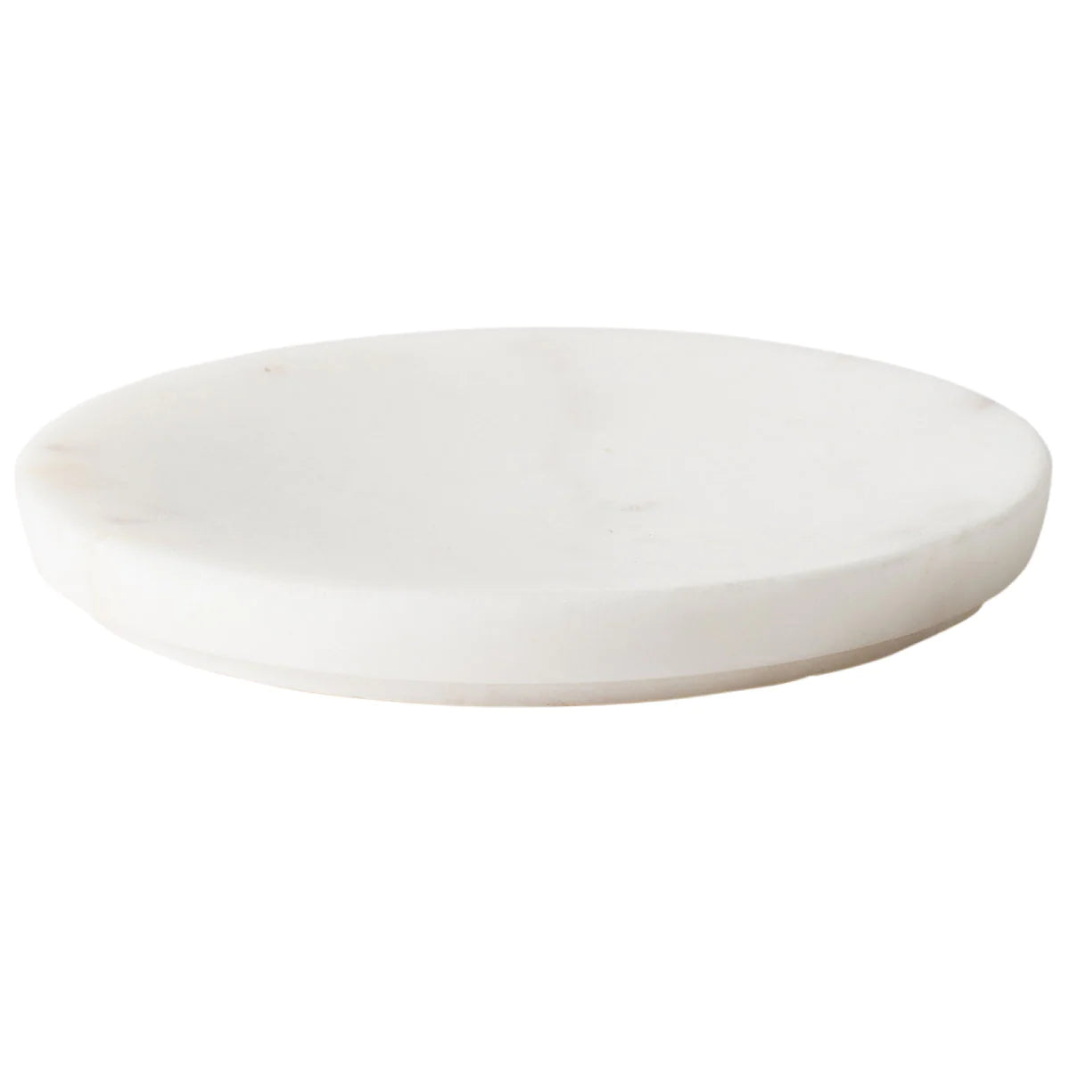Ora white marble soap dish, handcrafted bathroom accessory, 13 cm diameter, from Inside Living Singapore Front view.