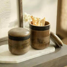 Orbis large storage jar in handcrafted mango wood with lid, 1000ml capacity, food-safe kitchen canister