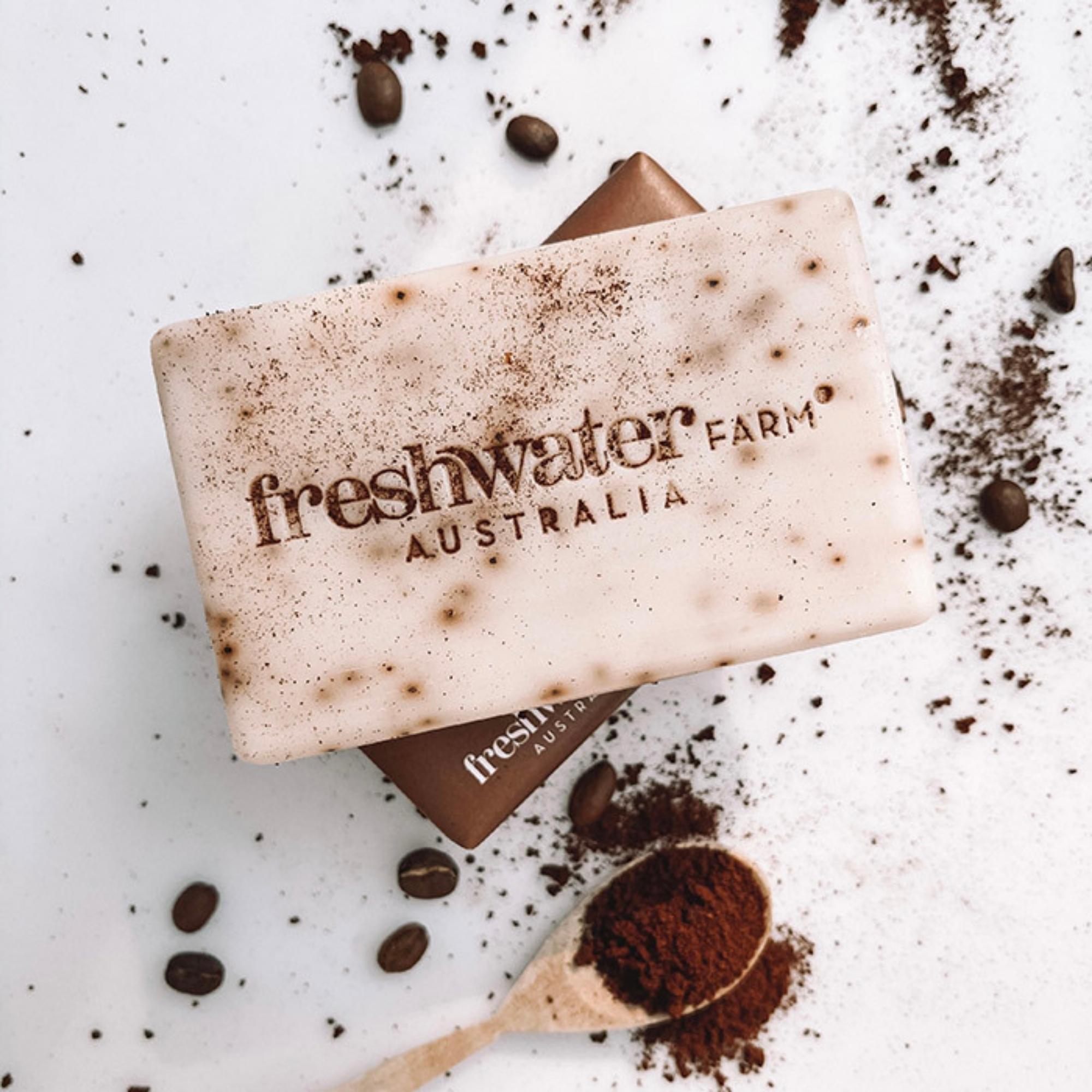 Organic coffee exfoliating body bar, 200g French triple-milled soap with olive oil and shea butter