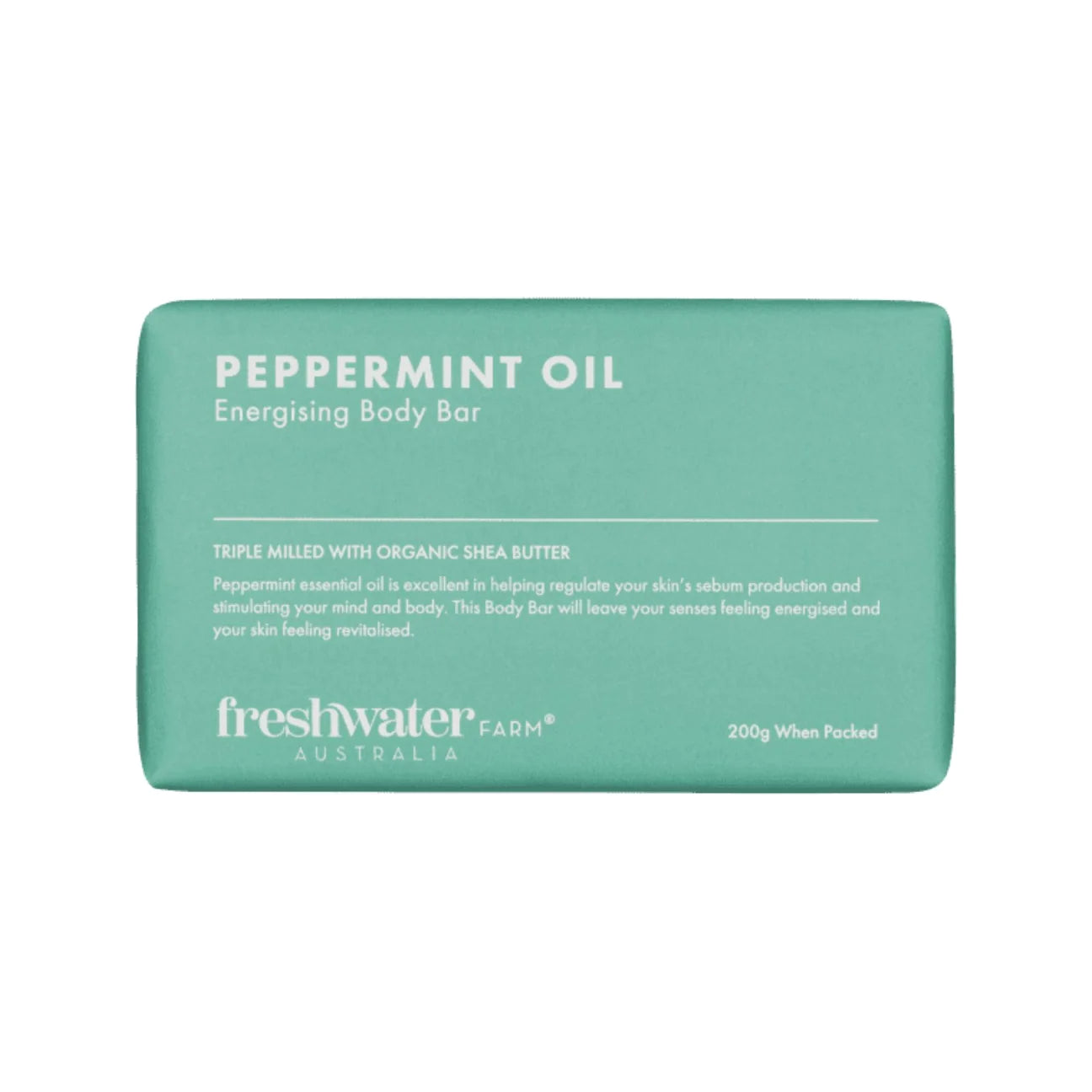 Peppermint oil energising body bar, 200g, natural cleansing soap, from Inside Living Singapore Front view.
