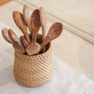 Small handmade rattan pot for storing teaspoons, pens or odds and ends, made in Vietnam