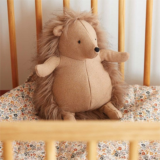 Brown plush hedgehog soft toy, 25 x 24 cm, made from polyester for a nursery or child's room