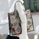 Shopper Flower Linen Grey from Inside Living Singapore. Shown front view.