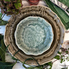 Shallow ceramic bowl in antique glaze with scalloped edge, 17 cm diameter, made in Portugal for starters or dips