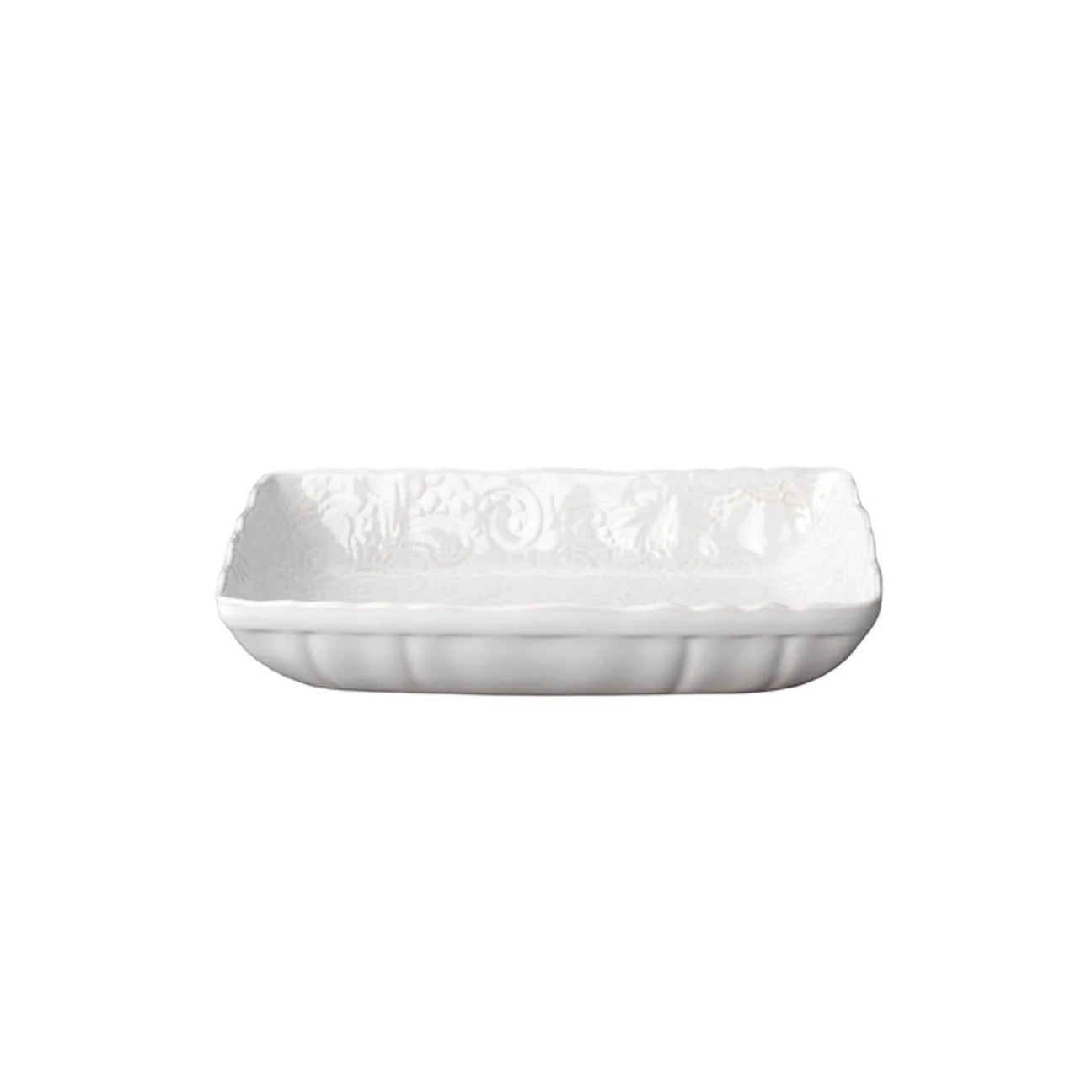 Small white ceramic gratin dish, 35.5 x 23.5 x 6.5 cm, an oven-to-table dish for roasting or baking