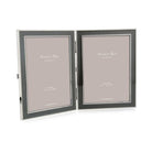 Chiffon enamel and silver double photo frame for two 5 x 7 inch photos, with grey velvet backing