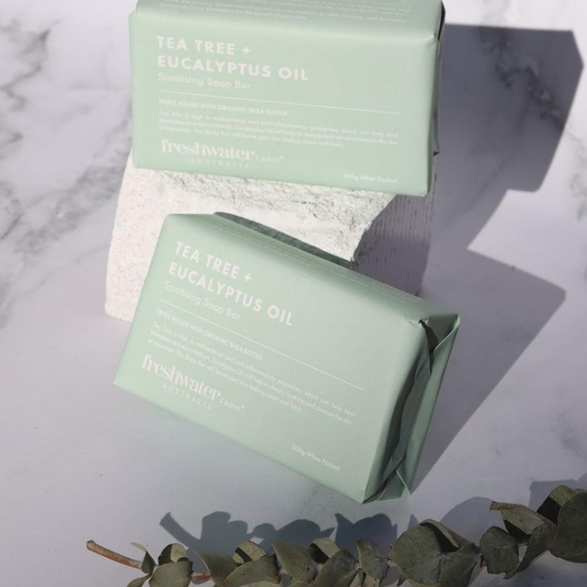 Tea tree and eucalyptus body bar, 200g French triple-milled soap with olive oil and shea butter