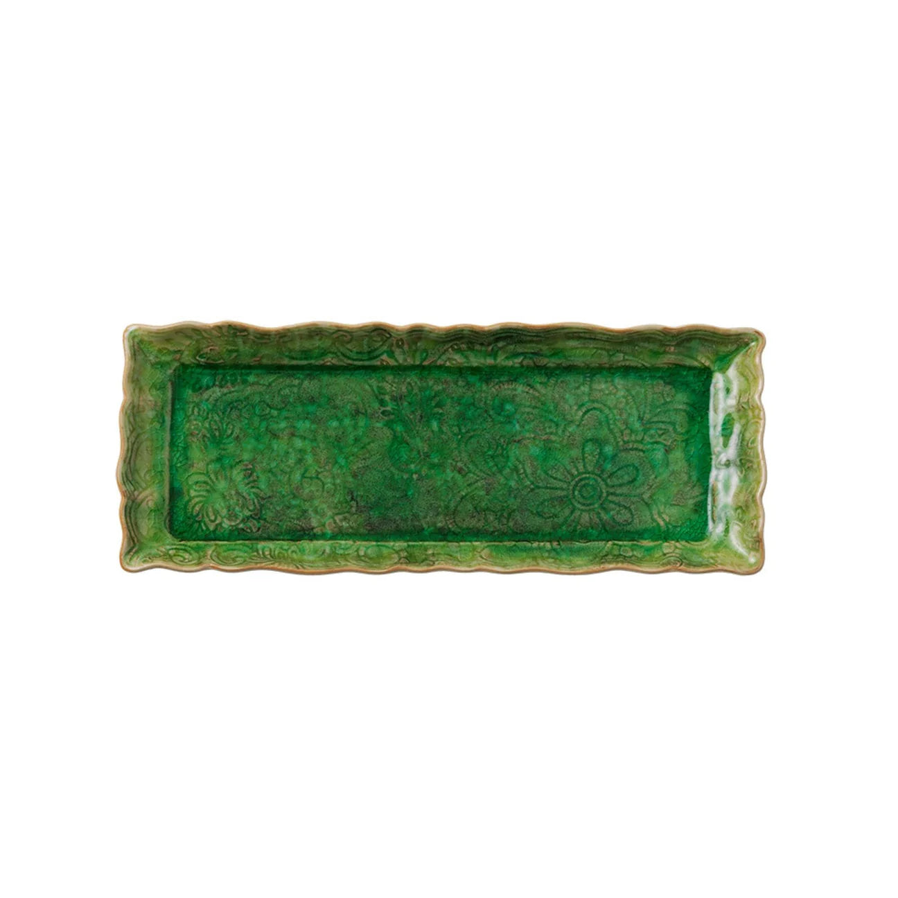 Seaweed glaze ceramic tray dish, handcrafted serving and decorative piece, from Inside Living Singapore Front view.